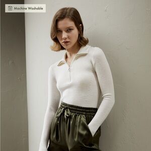 Lilly Silk Gaia Ribbed Half Zip Ultra-fine Merino Wool Sweater